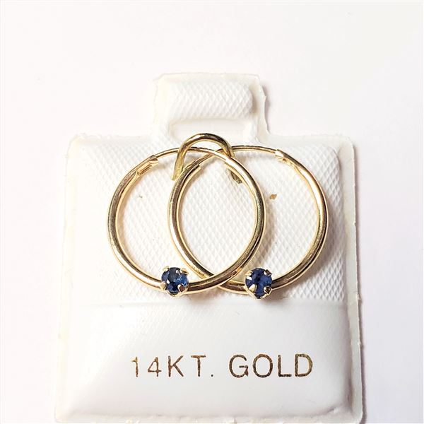 BZ644-67 14K SAPPHIRE HOOP EARRINGS