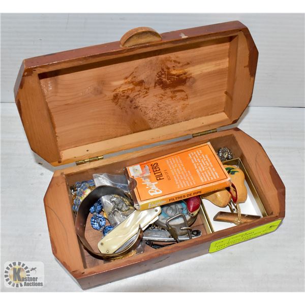 VINT SCOTTY WOOD BOX WITH ESTATE TREASURES