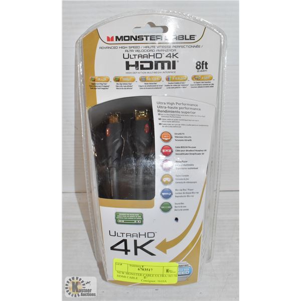 NEW MONSTER CABLE ULTRA HD 4K HDMI CABLE 8'