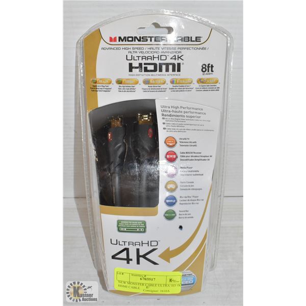 NEW MONSTER CABLE ULTRA HD 4K HDMI CABLE 8'