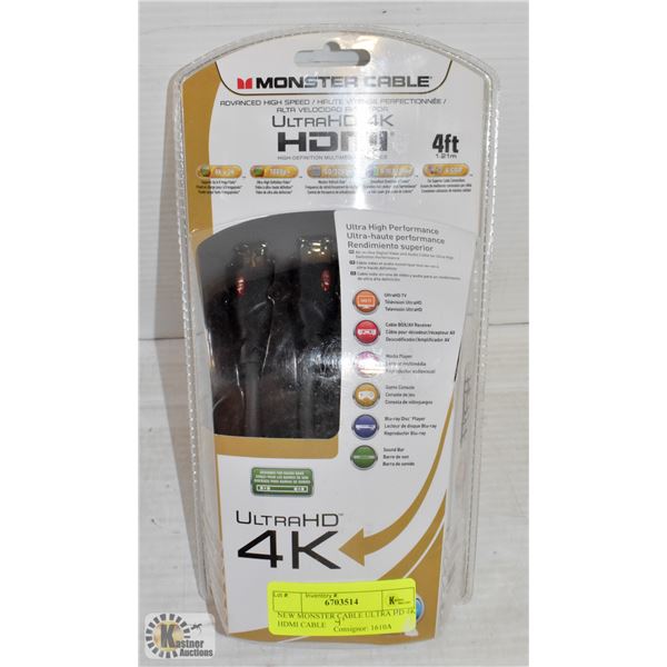 NEW MONSTER CABLE ULTRA HD 4K HDMI CABLE 4'