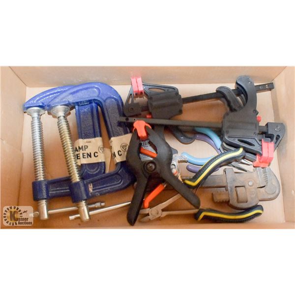 BOX WITH C-CLAMPS, SMALL CLAMPS  AND MINI TOOS