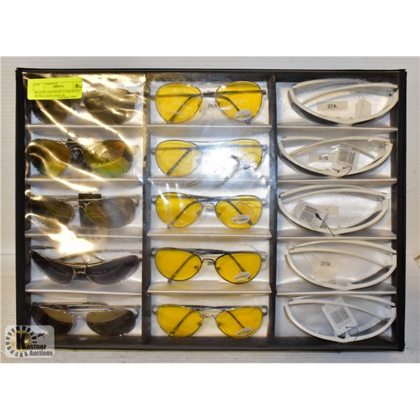 BLACK CASE WITH 15 ASSORTED SUNGLASSES AND/OR