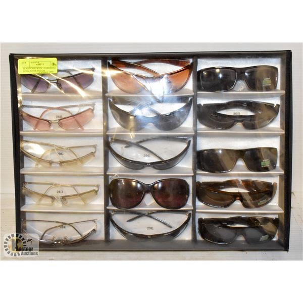 BLACK CASE WITH 15 ASSORTED SUNGLASSES AND/OR