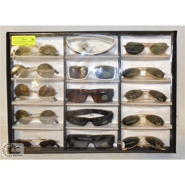 BLACK CASE WITH 15 ASSORTED SUNGLASSES AND/OR