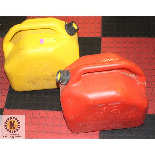 LOT OF 2 20 LITER JERRY CANS, DIESEL & GASOLINE