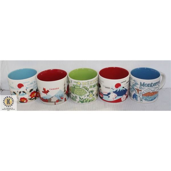 5 X STARBUCKS WORLD COFFEE MUGS