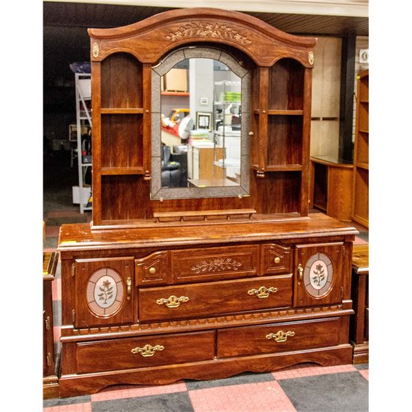 SOLID WOOD STAINED GLASS/MIRRORED VANITY WITH