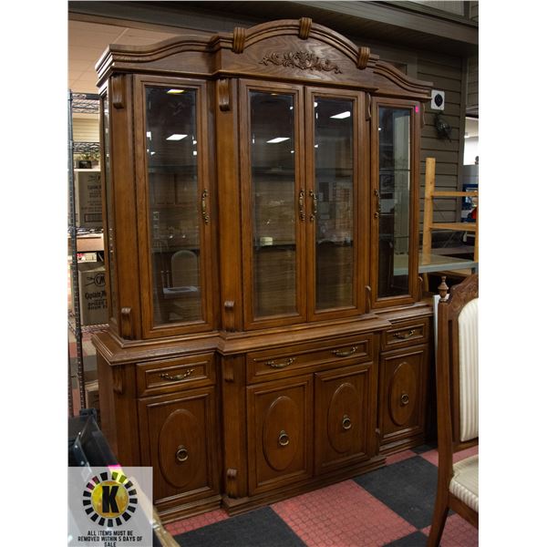 WOOD BUFFET AND HUTCH H-90" W-20" L-73.5"