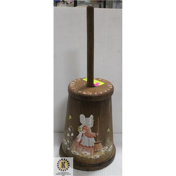 VINTAGE WOODEN HAND PAINTED BUTTER CHURNER