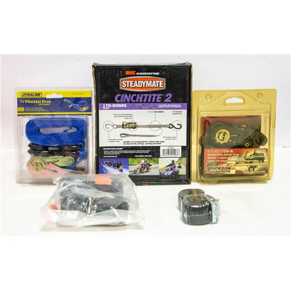 BOX W/ 6 NEW CARGO STRAPS.