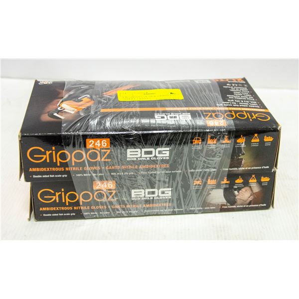 TWO BOXES OF NEW GRIPPAZ XL NITRILE GLOVES.