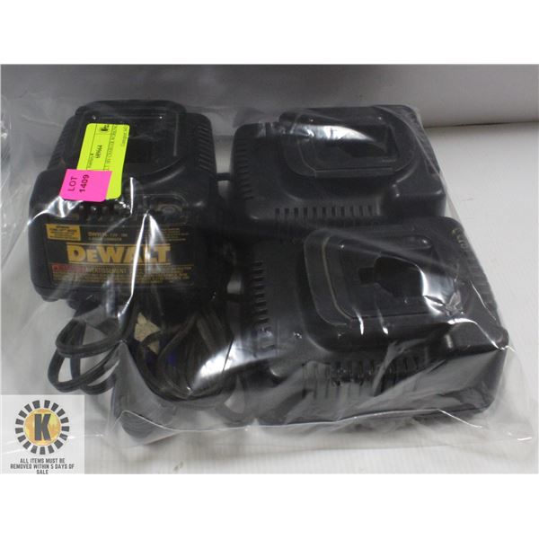 LOT OF 3 DEWALT 18V CHARGER WORKING