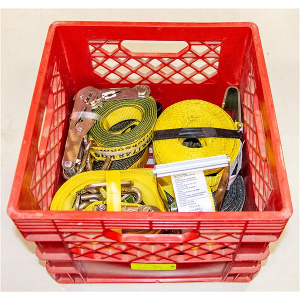 BOX W/ 2" RACHET STRAPS AND TRAILER STRAPS. 6 IN