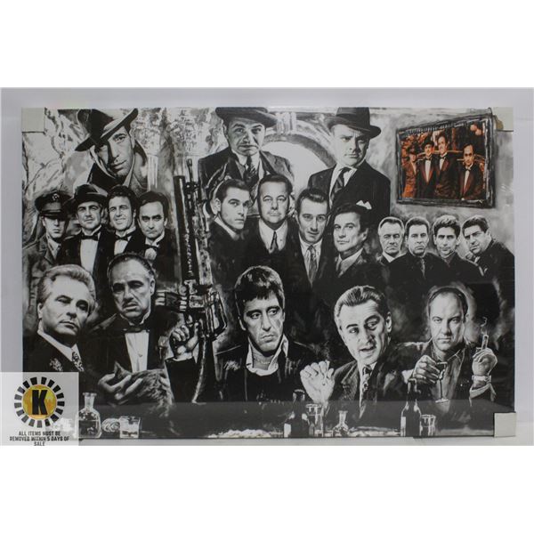 COLLAGE OF MAFIA MOVIE ACTORS CANVAS WALL ART