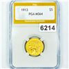 Image 1 : 1913 $5 Gold Half Eagle PGA - MS64
