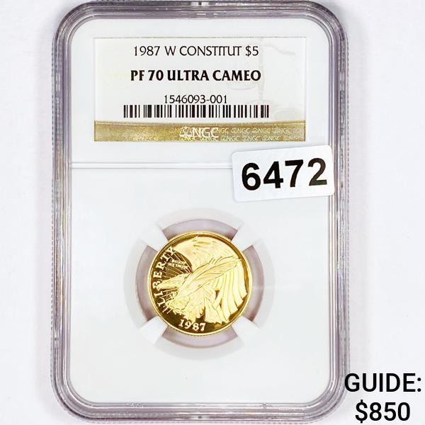 1987-W Constitut $5 Gold Half Eagle NGC - PF70 UC