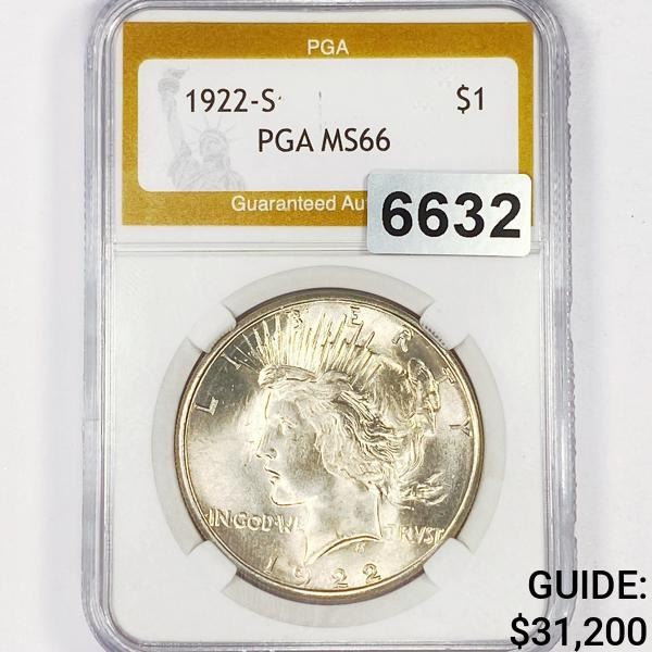 1922-S Silver Peace Dollar PGA - MS66
