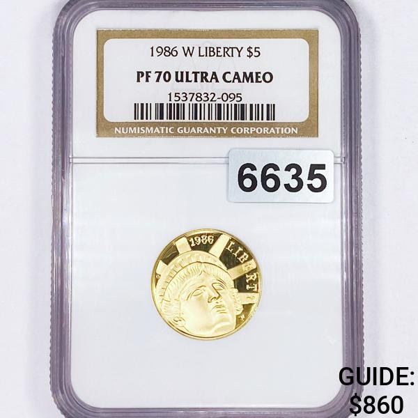 1986-W Liberty $5 Gold Half Eagle NGC - PF70 UC