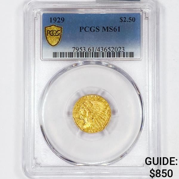 1929 $2.50 Gold Quarter Eagle PCGS - MS61