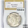 Image 1 : 1921 High Relief Silver Peace Dollar PGA - MS63
