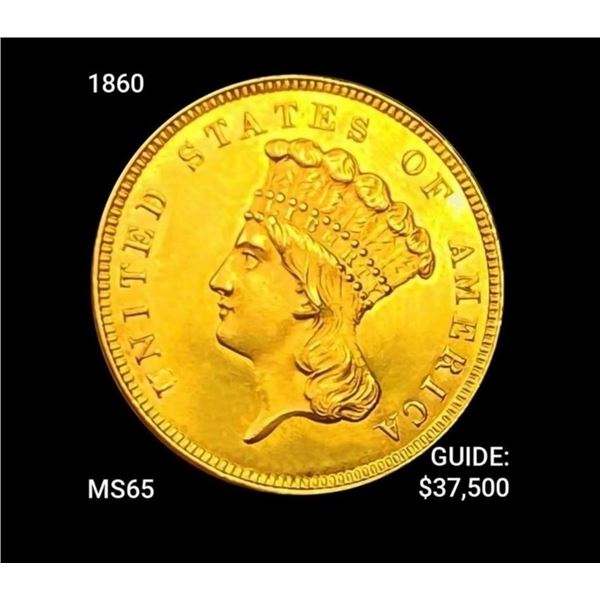 1860 $3 Gold Piece GEM BU