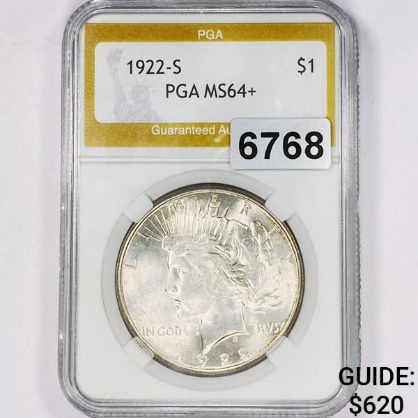 1922-S Silver Peace Dollar PGA - MS64+