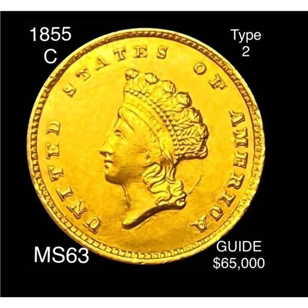 1855-C Rare Gold Dollar CHOICE BU