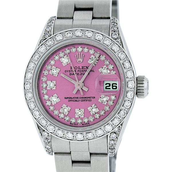 Rolex Ladies 26 Quickset Datejust Pink String Diamond Datejust