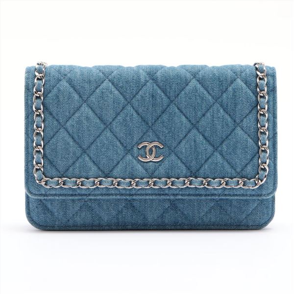 Chanel Blue Quilted Denim CC Chain Around Wallet on Chain