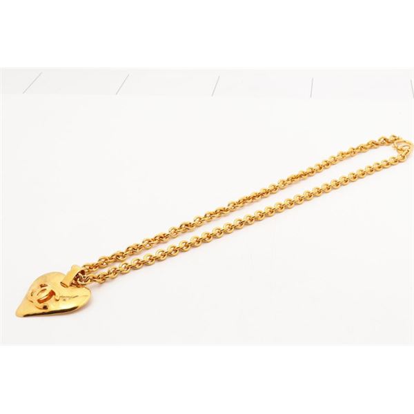 Chanel Vintage Gold-tone Metal CC Heart Pendant Necklace