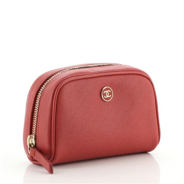 Chanel Vintage CC Button Cosmetic Pouch Leather Mini Red
