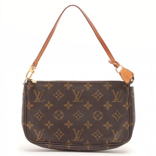 Louis Vuitton Brown Monogram Canvas Leather Pochette Accessories Shoulder Bag