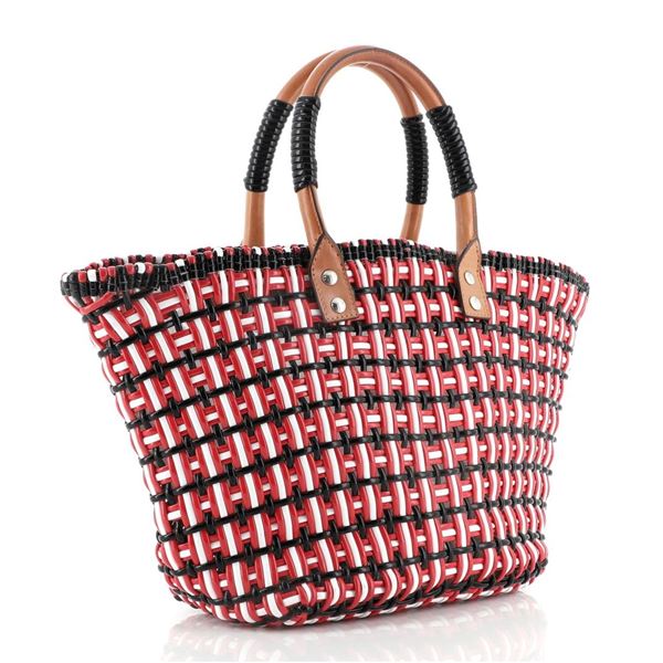 Balenciaga Bistrot Panier Bag Woven Leather Small Black, Multicolor, Red, White