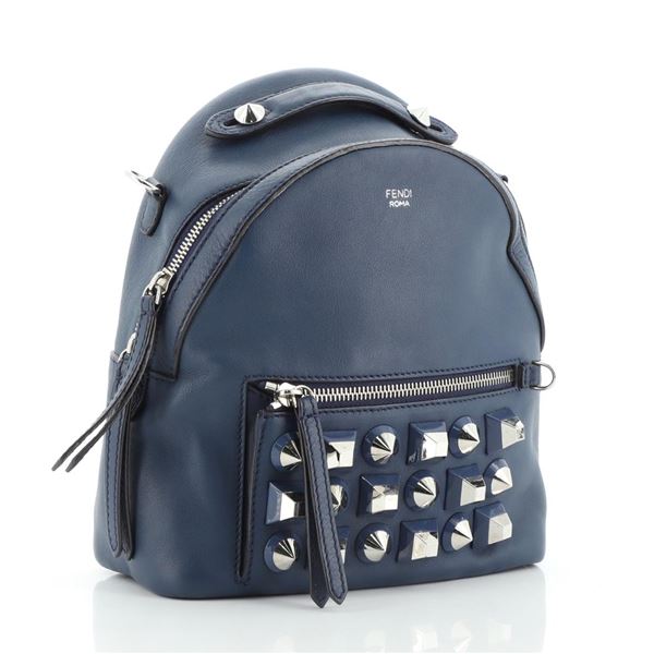 Fendi By The Way Backpack Crossbody Studded Leather Mini Blue