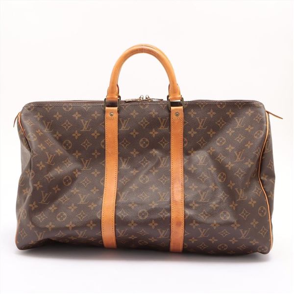 Louis Vuitton Brown Monogram Canvas Leather Keepall 50 cm Duffle Bag Luggage