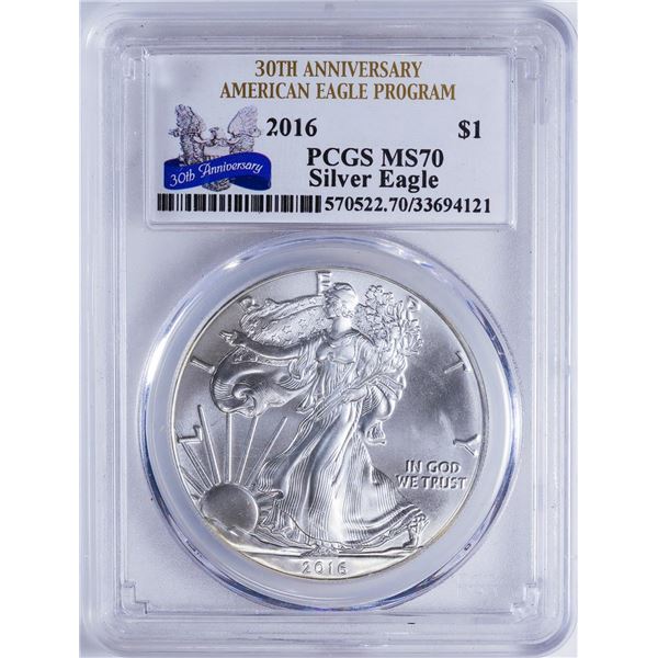 2016 $1 American Silver Eagle PCGS MS70 30th Anniversary