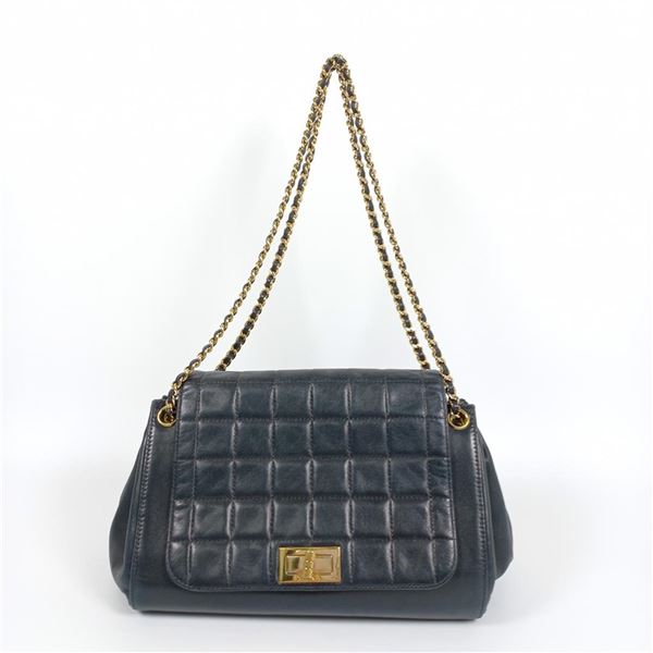 Chanel Navy Blue Quilted Chocolate Bar Lambskin Leather Accordion Reissue Flap S