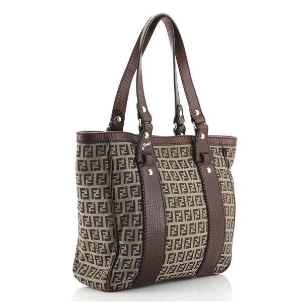 Fendi Vintage Brown Zucchinno Canvas Zip Medium Tote Bag