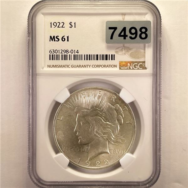 1922 Silver Peace Dollar NGC - MS61