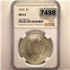 Image 1 : 1922 Silver Peace Dollar NGC - MS61