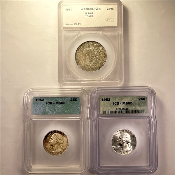 1951-1952 Set (3) 2 25C, 1 Carver 50C ICG, SEGS -