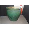 Image 2 : LARGE GREEN GLAZED PLANTER W/GLASS TOP (24" D)