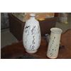 Image 1 : CHINESE CERAMIC VASES W/RUNNING GRASS CALLIGRAPHY & CHINESE PEWTER PEACH BOX (3 PCS)