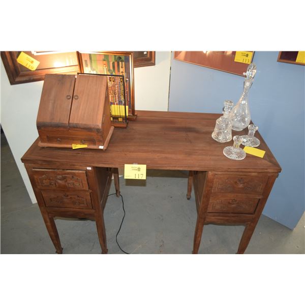 CHINESE HARDWOOD SCHOLARS DESK W/4 DRAWERS (3 PARTS)