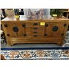 Image 1 : CHINESE ELMWOOD CONSOLE W/4 DOORS & 4 DRAWERS (63" X 23" X 30 1/4")