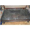 Image 2 : CARVED CHINESE HARDWOOD TABLE W/GLASS TOP (30" X 60")