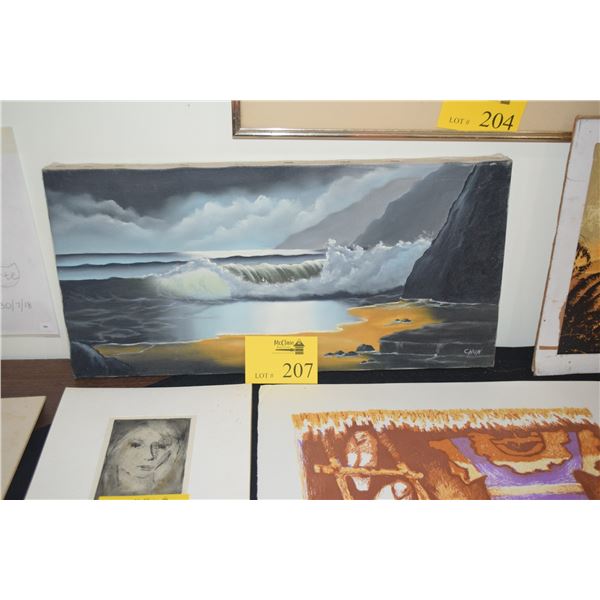 UNFRAMED OIL ON CANVAS, "WAVE"; CHUN (12" X 24")