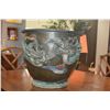 Image 1 : ANTIQUE JAPANESE POLYCHROME BRONZE CLOISONNE CACHEPOT W/HIGH RELIEF CIRCULAR DRAGONS; SIGNED (15 3/4