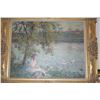 Image 2 : FRAMED PAINTING, GIRL W/DOG AT RIVER (26 14" X 21 1/4")